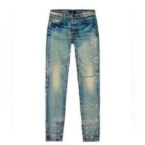 New, unworn Amiri jeans in paisley clay indigo, size 32W Long, authentic :)